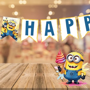 Stampabile "Minions" striscione/banner Happy Birthday - Download istantaneo