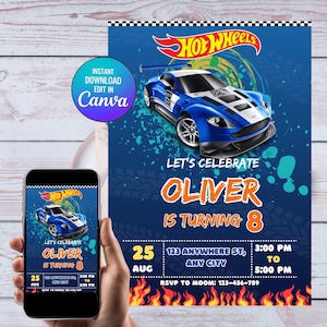 Hot Cars Einladung | Rennauto-Einladung | Hot Wheels Einladung Vorlage | Kinder-Geburtstags-Einladung