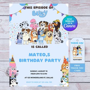 Bluey Birthday Party Invitation | Blue Dog Editable Birthday Invitation | Bluey Birthday Invitation | Instant Download Template