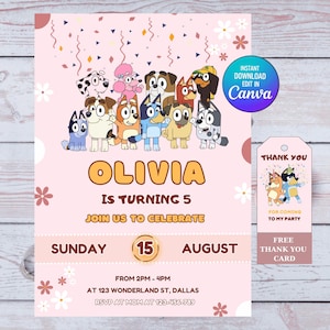 Girl Birthday Invitation Template | Editable Blue Dog Birthday Invitation | Bluey Birthday Invitation | Instant Download Template