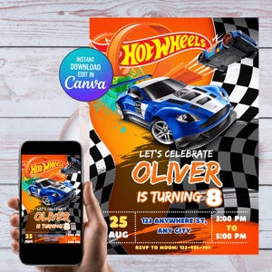 Invito Hot Cars / Invito digitale per festa di compleanno / Modello di invito Hot Wheels modificabile