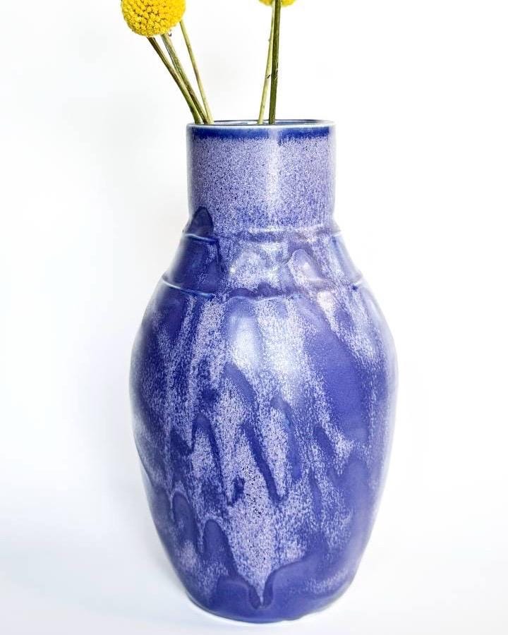 Handmade Pottery Vase – Wheel-Thrown, Violet Glaze, Statement Home Décor