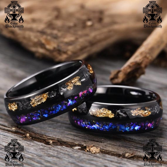 Anillos de acero de tungsteno negro hechos a mano con