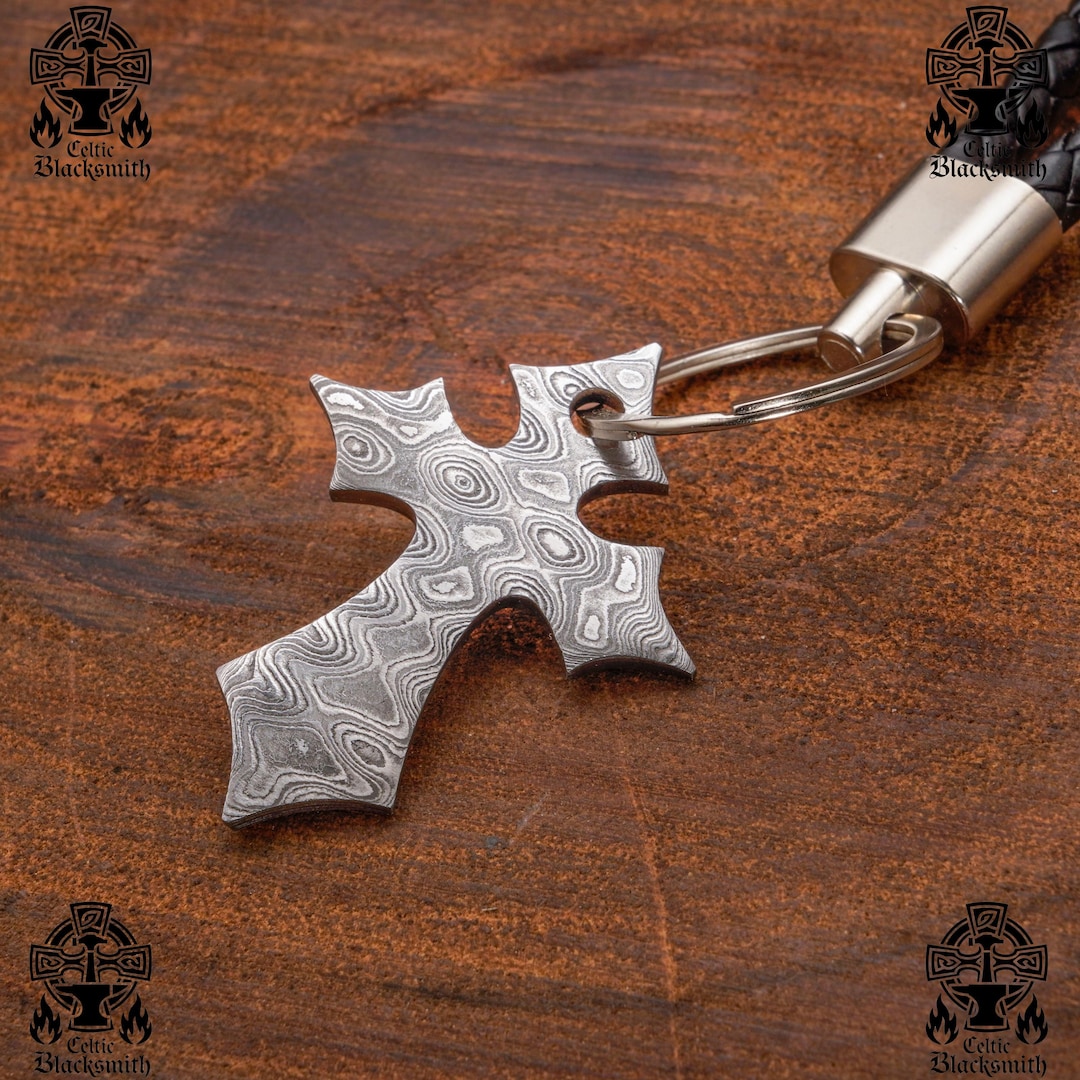 Handmade Damascus Steel Cross Pendant Locket, Hand Forged 2 Inch ...