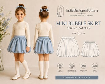 Girls Mini Bubble Skirt Sewing Pattern PDF, Kids Bubble Hem Skirt Pattern, Zara Inspired Skirt, Toddler Skirt Pattern Sizes 2Y-16Y