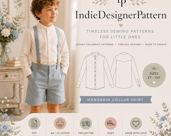 Boys Mandarin Collar Shirt Sewing Pattern PDF, Linen Button Up Shirt Pattern, Ring Bearer Shirt, Formal Boys Shirt, Sizes 2Y-16Y