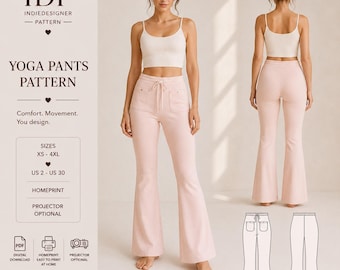 Flared Yoga Pants Sewing Pattern PDF, Bootcut Leggings Pattern, High Waist Lounge Pants, Athleisure Pants, Women XS-4XL