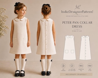 Girls Peter Pan Collar Dress Sewing Pattern PDF, A Line Kids Dress Pattern, Classic Toddler Dress, Sleeveless Dress 2Y-16Y
