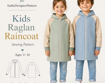 Kids Hooded Raincoat Sewing Pattern PDF, Hooded Rain Jacket Pattern, Unisex Kids Coat, Back to School Jacket, Ages 2-16