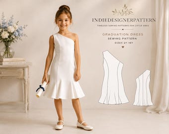 Girls One Shoulder Dress Sewing Pattern PDF, Flower Girl Dress Pattern, Graduation Dress Pattern, Kids Formal Dress Sizes 2Y-16Y