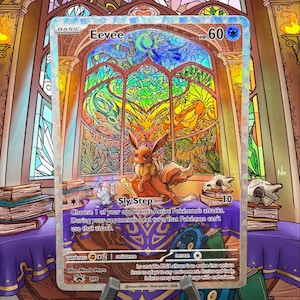 Eevee Custom Pokemon Card UV Print Glossy Varnish Rainbow Holographic Fan Art – Nicola Moro Textured Premium Edition