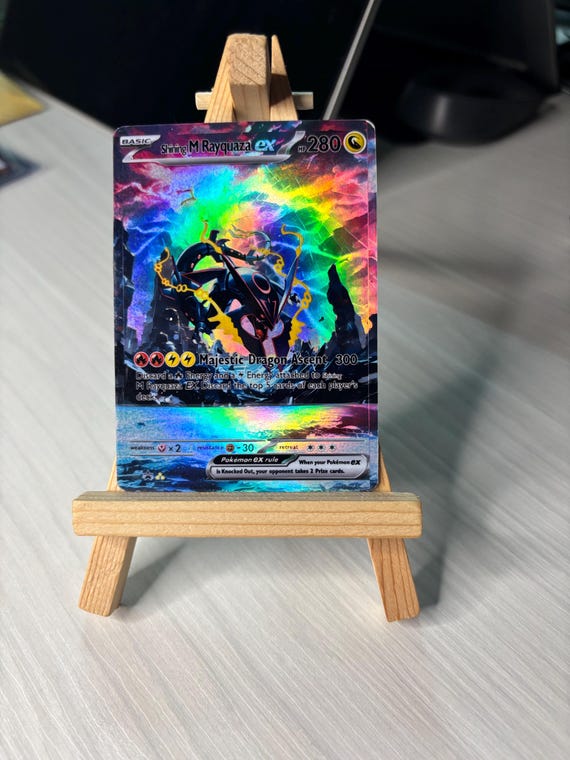 Mega Rayquaza Shiny Rainbow Holographic Custom Pokmon Card  Rainbow Proxy  + Sleeve & Toploader - Etsy