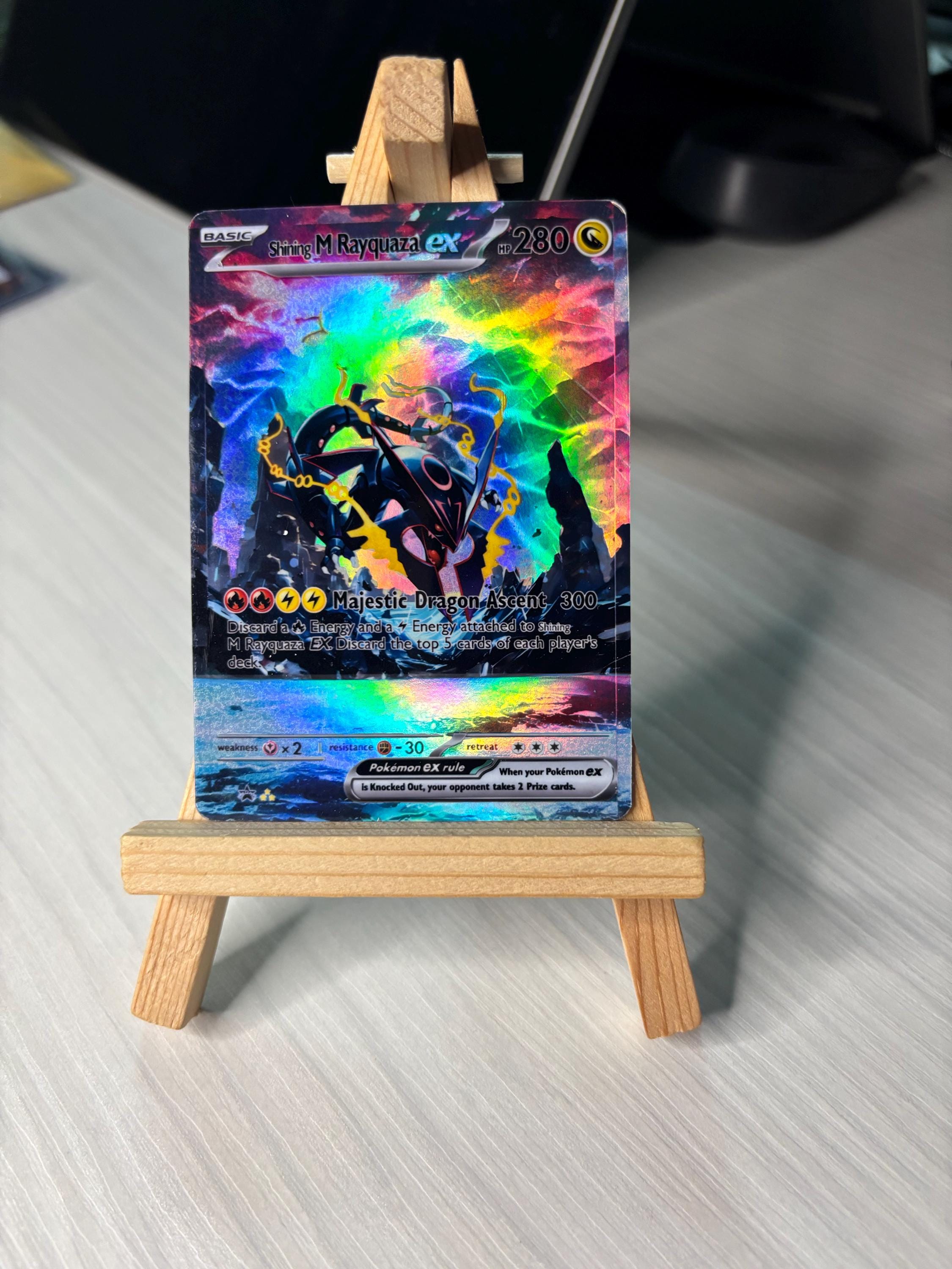 Mega Rayquaza Shiny Rainbow Holographic Custom Pokmon Card  Rainbow Proxy  + Sleeve & Toploader - Etsy
