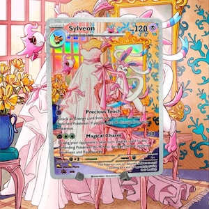 Sylveon Custom Pokemon Card UV Print Glossy Varnish Rainbow Holographic Fan Art – Nicola Moro Eeveelution Textured Premium Edition
