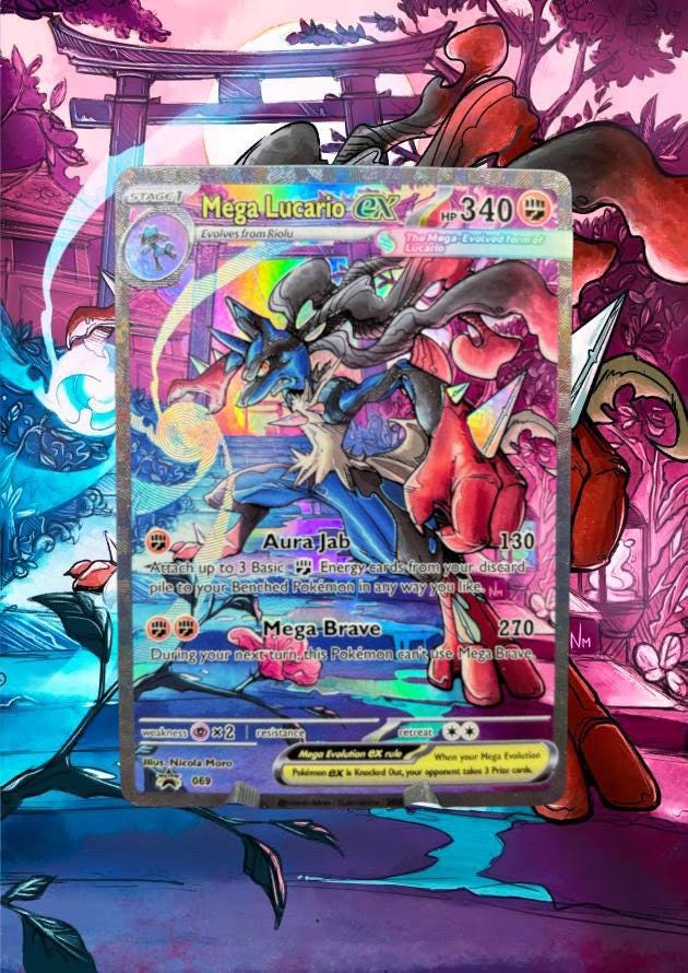 Mega Lucario Custom Pokemon Card UV Print Glossy Varnish Rainbow