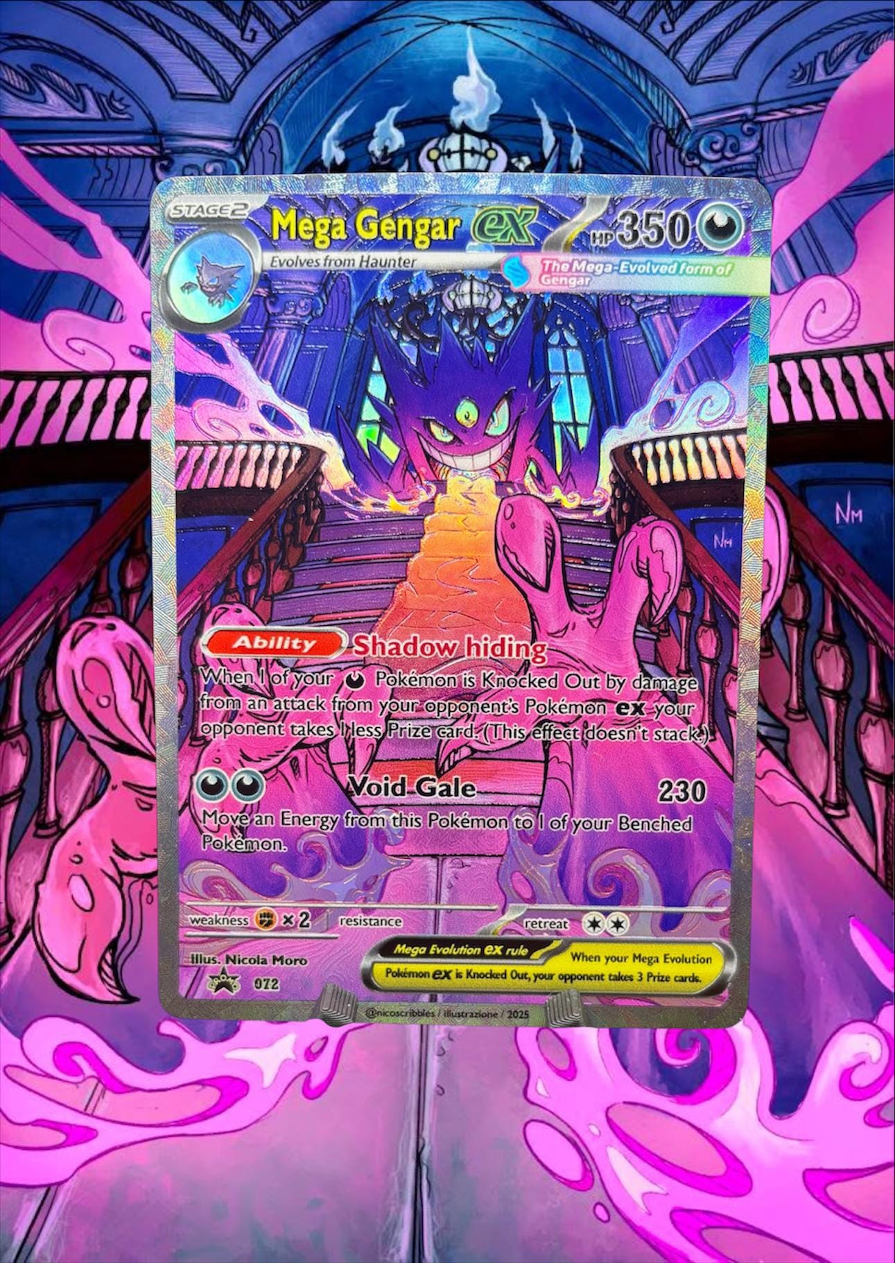 Mega Gengar Custom Pokemon Card UV Print Rainbow Holographic Proxy