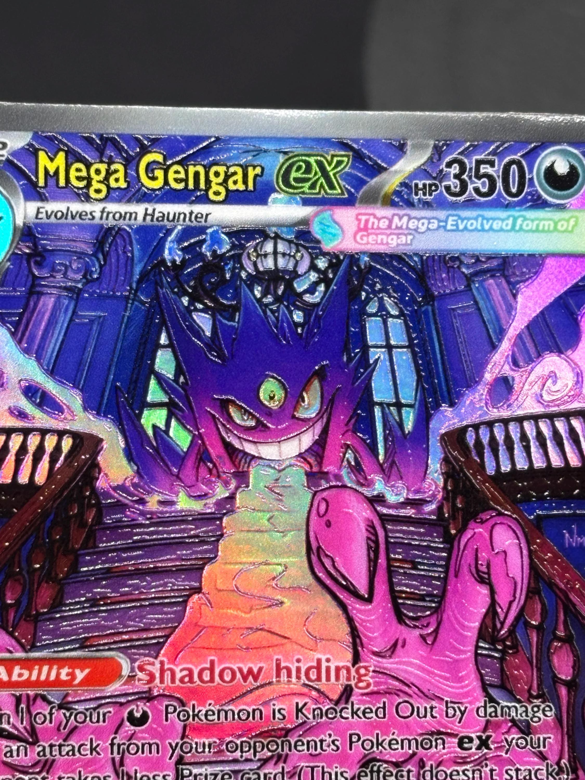 Mega Gengar Custom Pokemon Card UV Print Rainbow Holographic Proxy