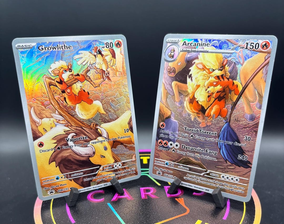 Growlithe & Arcanine Custom Pokemon Card Bundle UV Print Glossy