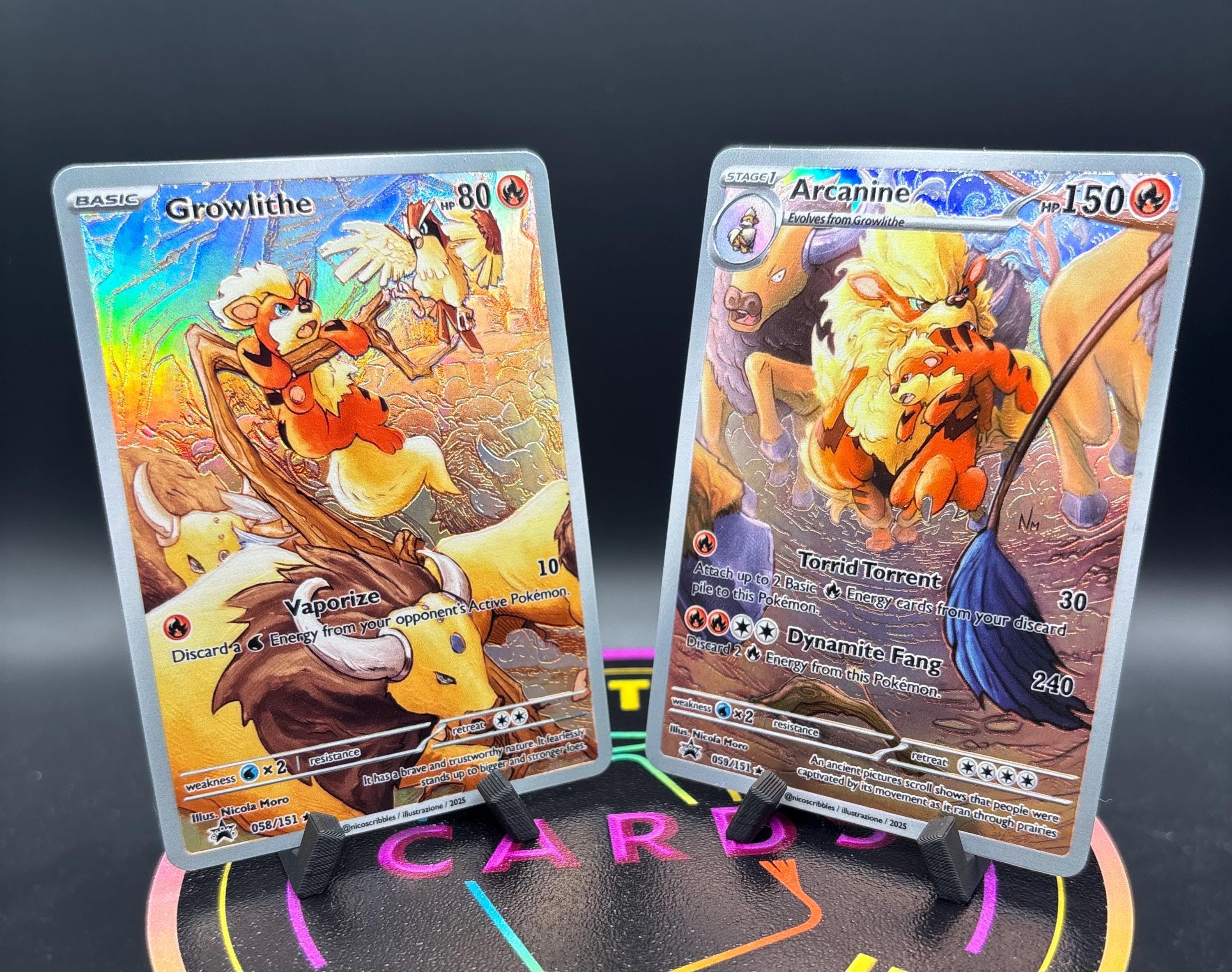 Growlithe & Arcanine Custom Pokemon Card Bundle UV Print Glossy