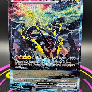 Mega Rayquaza Shiny UV Print Glossy Varnish Glitter Custom Pokémon Card – Rainbow Holographic Premium Textured Edition Proxy