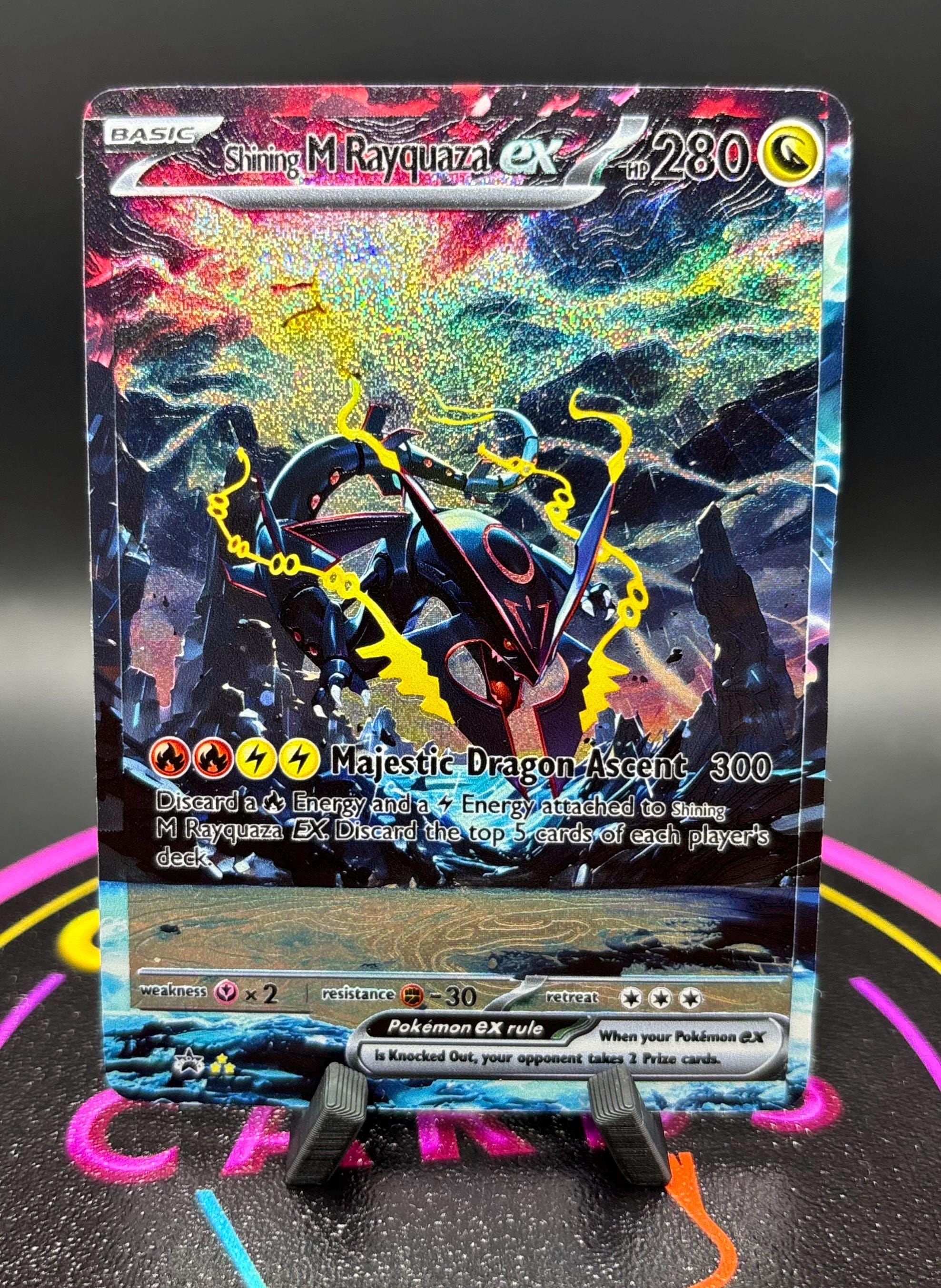 Mega Rayquaza Shiny UV Print Glossy Varnish Glitter Custom Pokémon