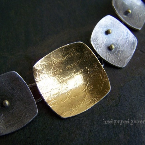 Reserved - WORDS OF WISDOM - Sterling silver, 24 karat gold Keum boo Artisan Bracelet