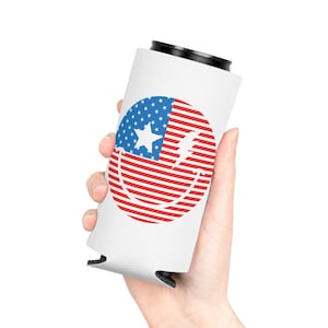 Patriotic Can Cooler, USA Flag Beverage Insulator, Summer BBQ Accessory, Fourth of July Gift, Camping Essentials, Tailgate Party Favor