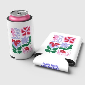 Blommig "Rädda bina"-burkkylare - smal och vanlig, present till biälskare, växtdesign, sommar- och vårdryckeshållare, Seltzer Beer Pop Coozie