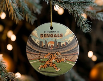 Cincinnati Bengals Keramik Weihnachtsverzierung, Sport Feiertagsdekor, NFL Fan Geschenk, Weihnachtsbaumschmuck, Dekoration