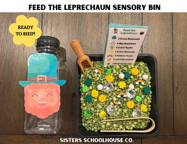 Feed the Leprechaun Sensory Bin Kit: Montessori Play, Action Cards ...