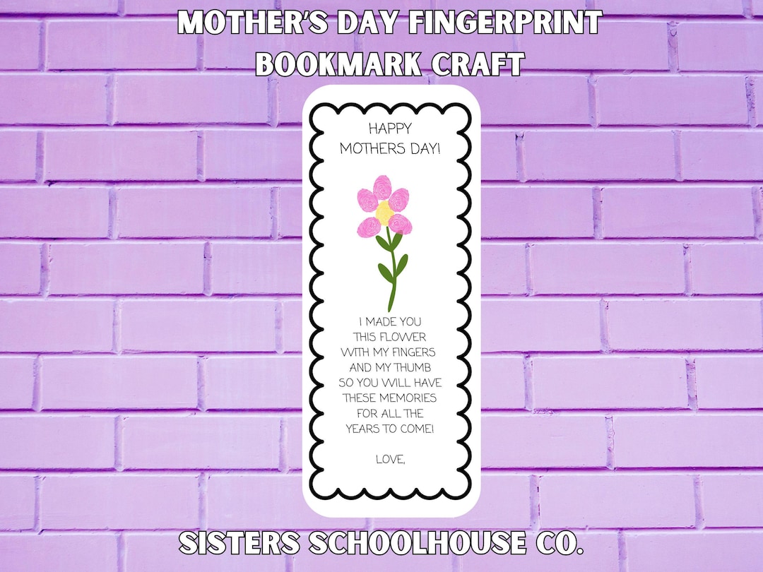 Mother's Day Flower Poem Fingerprint Bookmark Craft (PDF) - Etsy