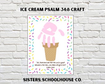 Manualidad cristiana de helado con huellas de manos - Salmo 34:8 (PDF)