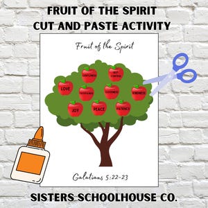 Fruit of the Spirit cut and paste activity, Bible lesson, Sunday school activity, Bible Craft, Bible Activity
