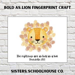 Bold as a Lion Fingerprint Craft - Religious fingerprint Craft - Bible Lesson, Sunday School Activity, Bible Craft, PROVERBS 28:1