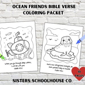 Ocean Friends Bible Verse Coloring Pages: Sunday School Activity (PDF Download