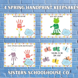 Lot souvenir empreinte de main sur le thème du printemps, imprimables apprentissage précoce/préscolaire, feuilles de travail pour la maternelle, activités manuelles printanières