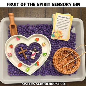 NEW LOOK Fruit of the Spirit Sensory Bin Kit: Bible Verse Cards, Montessori Play