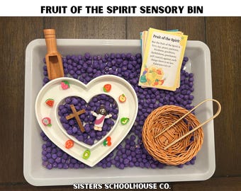 NEW LOOK Fruit of the Spirit Sensory Bin Kit: Bible Verse Cards, Montessori Play