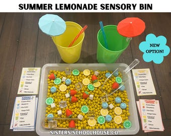 Kit de contenedor sensorial de limonada NEW LOOK: Actividad Montessori con tarjetas de recetas