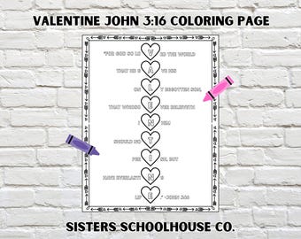 Página para colorear cristiana de San Valentín (Juan 3:16)