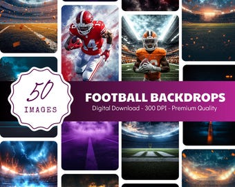 50 Football Field Backdrop Bundle, Digital Backdrops For Sports Photography, Lightning Football Overlay, Smoke & Light Photoshop Background
