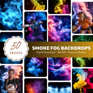 50 Smoke Fog Sports Backdrops: Basketball, Softball, Football (Digital Download)