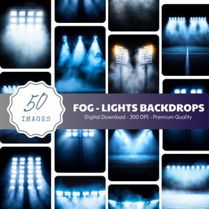 50 BUNDLE Fog - Lights Digital Background, Perfect As Sports Background For Basketball, Softball, Football, Tennis Poster, & Soccer Banner