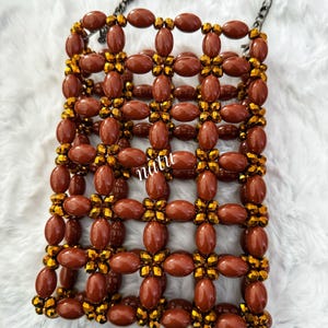 Handmade Beaded Bag | Elegant Handcrafted Purse with Brown and Gold Crystal Beads | Everyday Beaded Purse