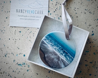 Aqua Seascape Ceramic Ornament -  Photography - Handmade - Unique Gift  -  Holiday Ornament