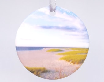 Grassy Beach Ceramic Ornament - Photography - Handmade - Unique Gift - Holiday Ornament