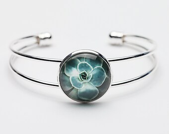 Succulent Bangle Bracelet – Handmade Silver Plated Photography Cuff
