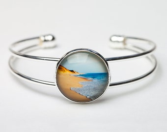 Golden Shore - Bangle Bracelet - Photography - Handmade - Unique Gift - Stackable Cuff -  Wearable Art!