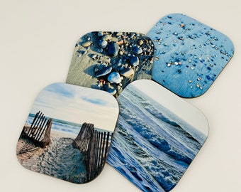 Beach Photo Coaster Set, Coastal Tabletop Decor, Rhode Island Made
