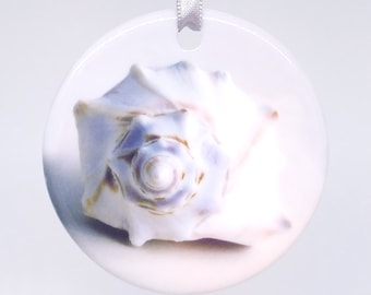 Whelk Shell - Ceramic Ornament - Photography - Handmade - Unique Gift - Holiday Ornament